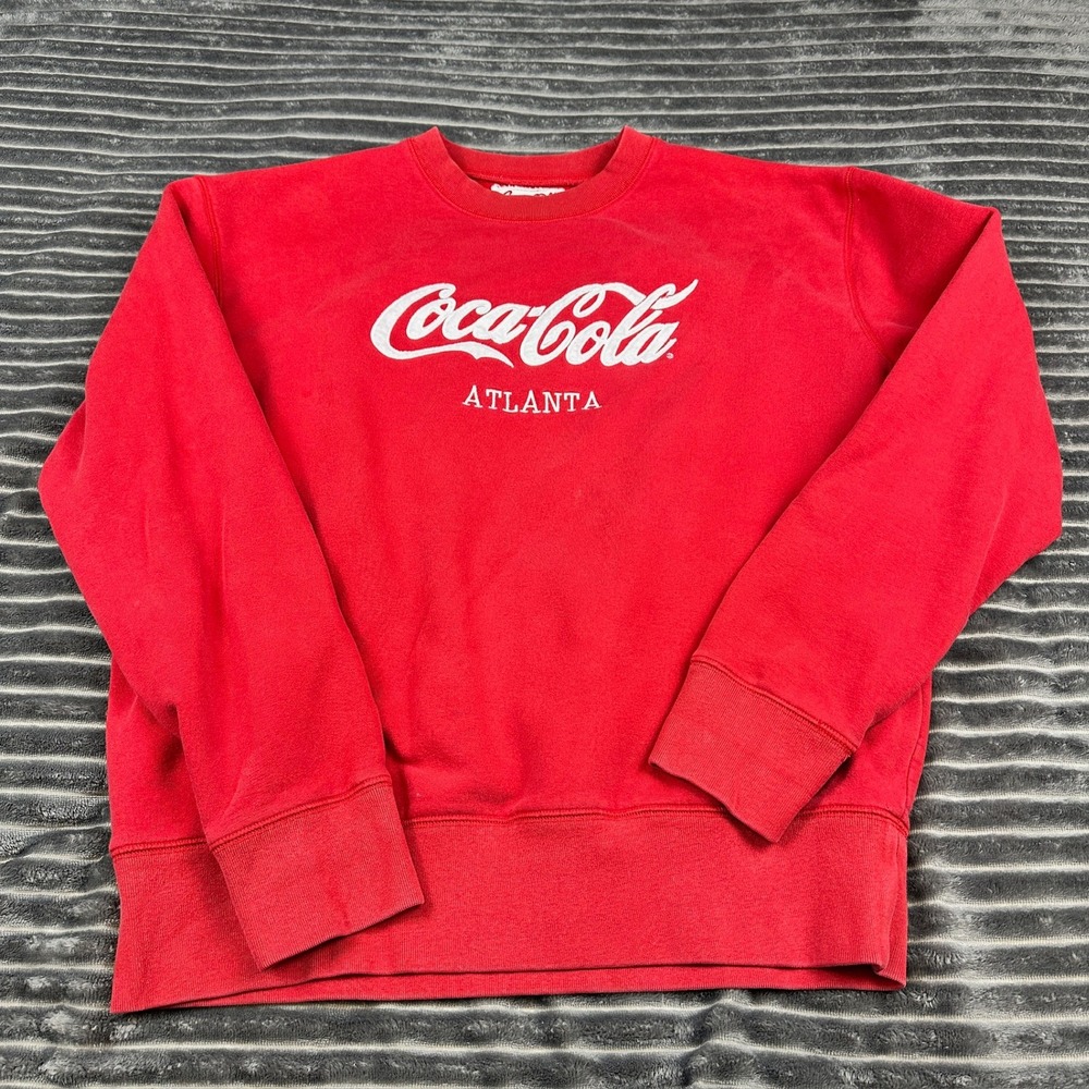Coca-Cola Atlanta Crewneck Sweatshirt Red Mens Medium Graphic Fleece Pullover